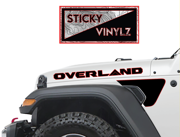 Jeep Wrangler & Gladiator OVERLAND hood side vinyl decal, bright red color option