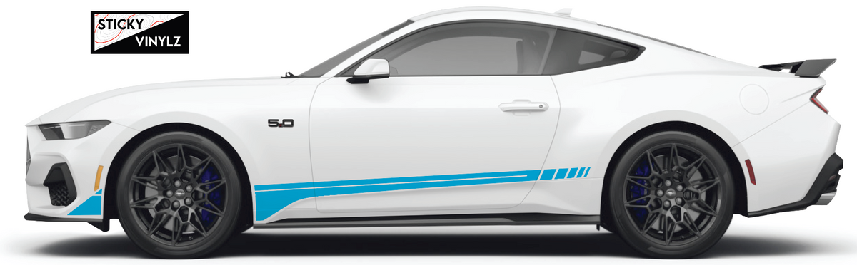 Ford Mustang 2024+ Raceway Bottom Rockers vinyl decal, cyan color option