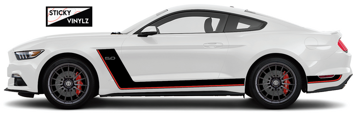 Ford Mustang 2018-2023 Stellar Sides vinyl decal, bright red color option