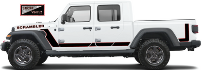 Jeep Gladiator Scrambler side graphic vinyl kit, bright red color option