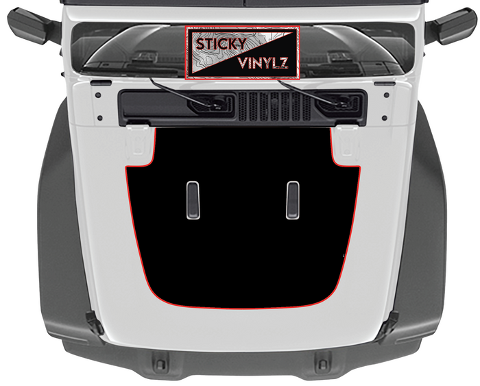 Jeep Wrangler JL & Gladiator JT Sport full hood top insert decal, bright red color option
