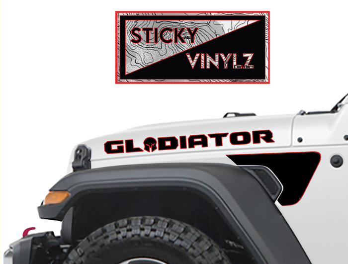 Jeep Wrangler & Gladiator GLADIATOR hood side vinyl decal, bright red color option