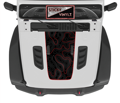 Jeep Wrangler JL & Gladiator JT Rubicon hood top insert topo map decal, contour lines pattern