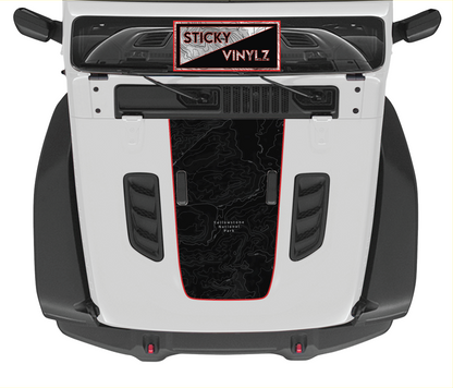 Jeep Wrangler JL & Gladiator JT Rubicon hood top insert topo map decal, Yellowstone topographic map