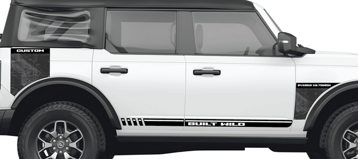 Ford Bronco 4-door bottom rocker vinyl decals, black color option