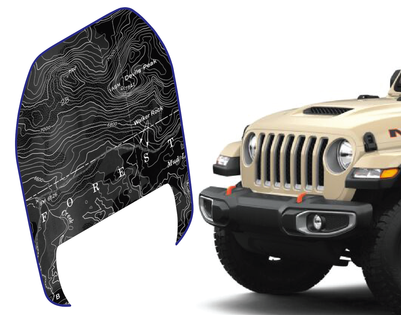 Topographical Jeep Style Color Line Grill Decal- Vinyl Dash